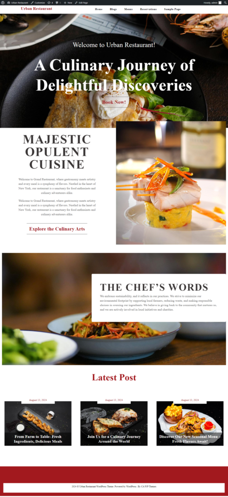 Urban Restaurant Free WordPress Theme - CA Wordpress Themes