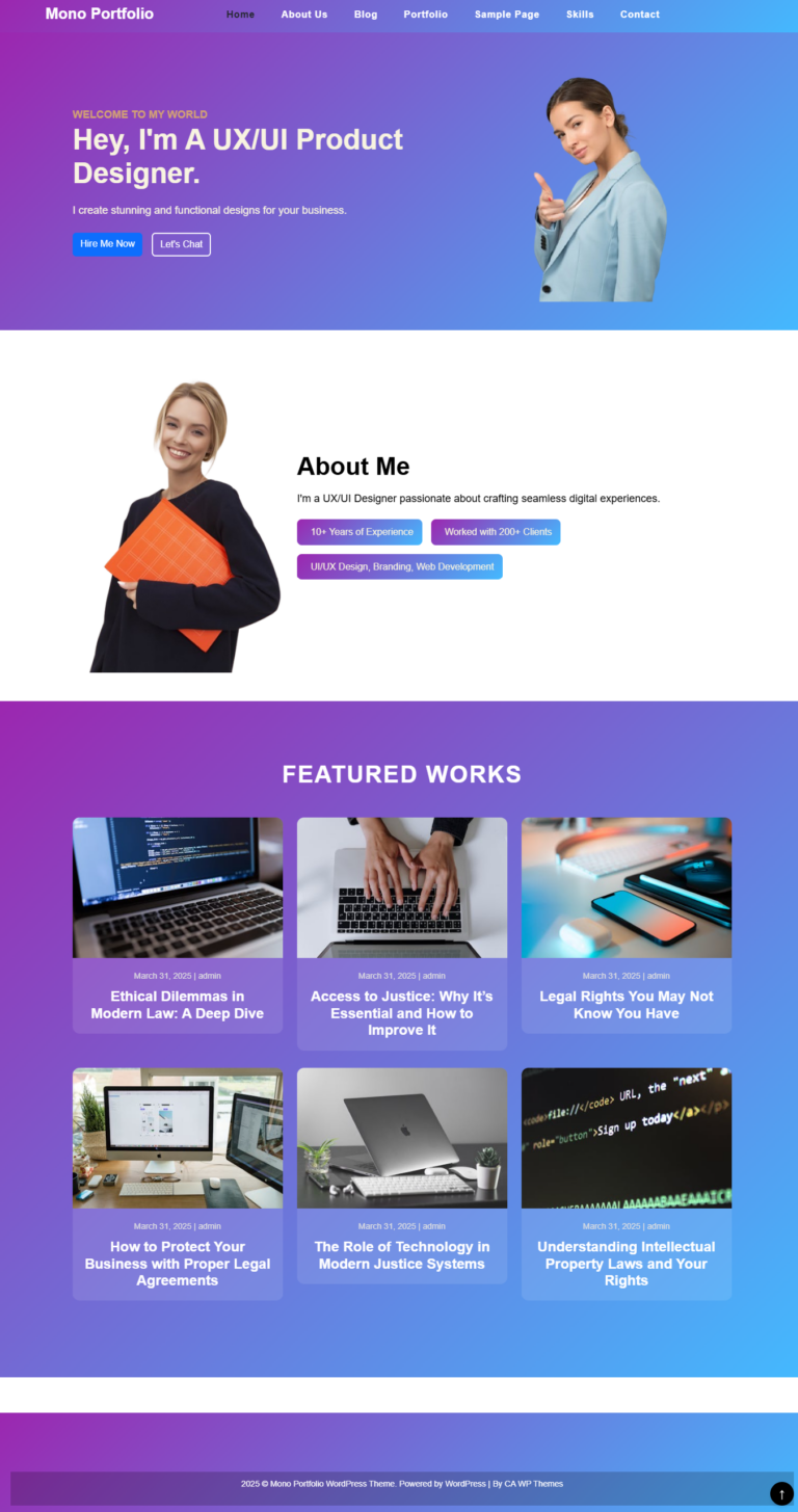 Mono Portfolio Free WordPress Theme - CA Wordpress Themes