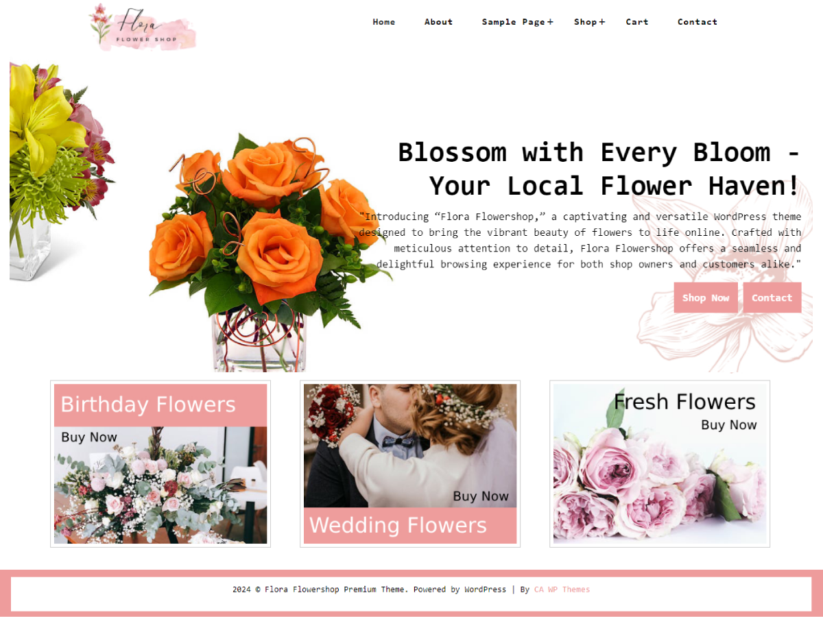 Flora Flowershop Premium WordPress Theme Lifetime - CA Wordpress Themes