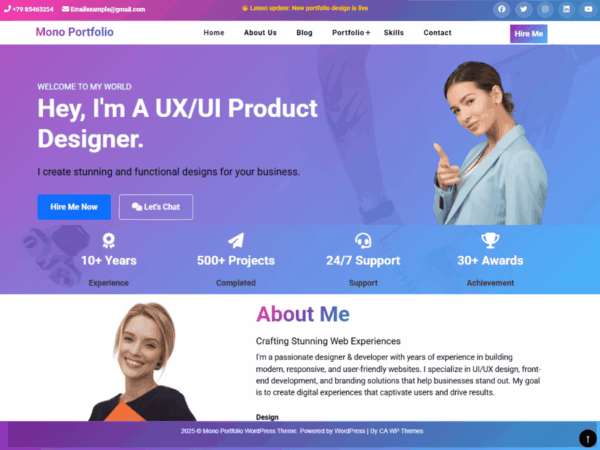 Mono Portfolio Premium WordPress Theme Lifetime