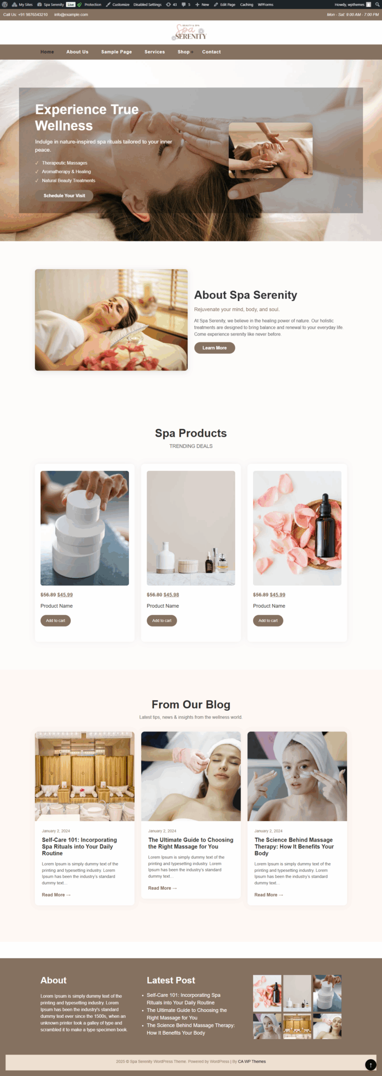 Spa Serenity Free WordPress Theme - CA Wordpress Themes